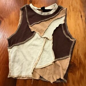 SHEIN Patchwork Tank Top - Brown and Cream
